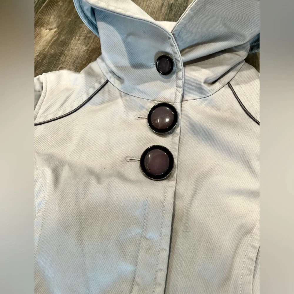 SOIA & KYO Anthropologie Gray Cotton Oversized Collar Trench Coat, Size Small - Picture 3 of 11